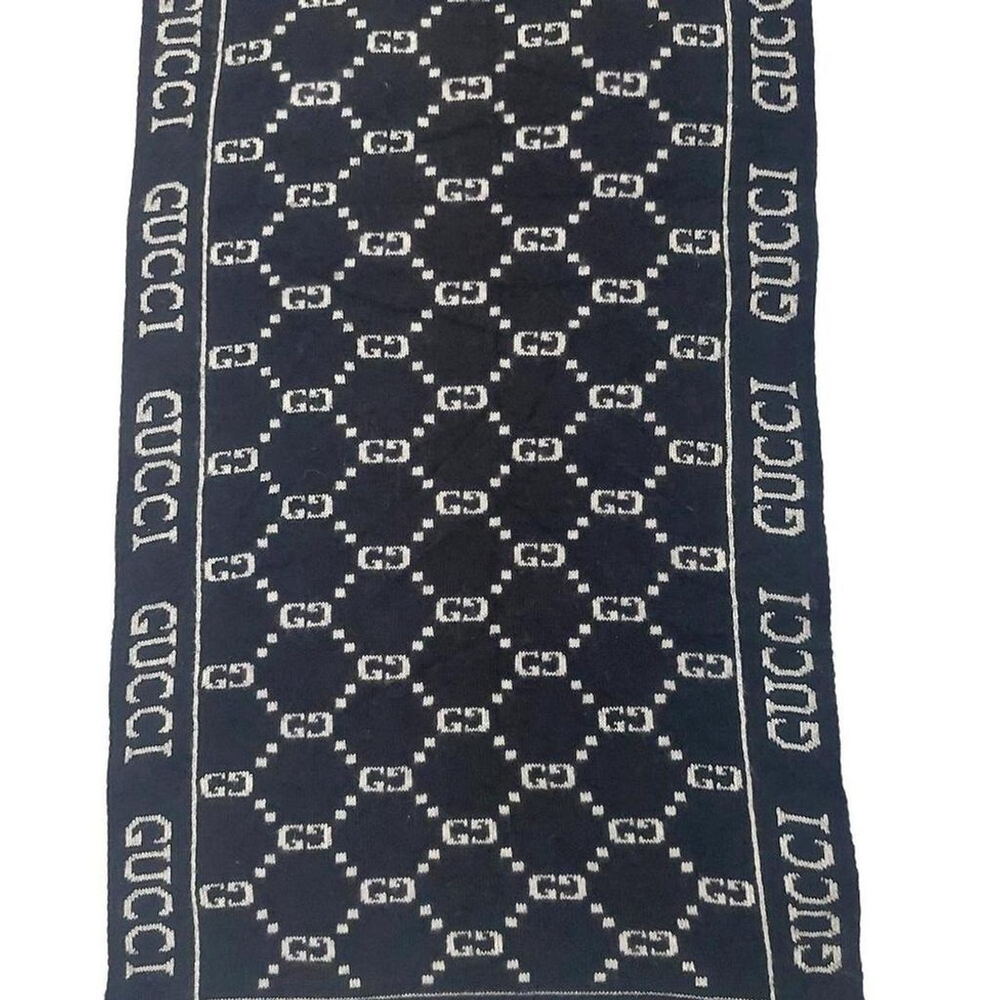 Gucci Vintage Black & Gray Reversible Monogram GG Logo Print Scarf - Picture 8 of 8